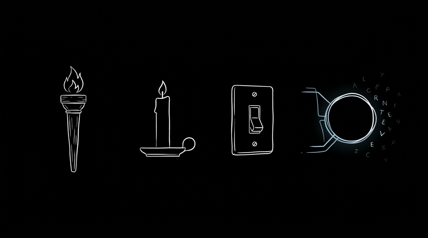 Technológiai evolúció: fáklya, gyertya, villanykapcsoló, gondolati réteg